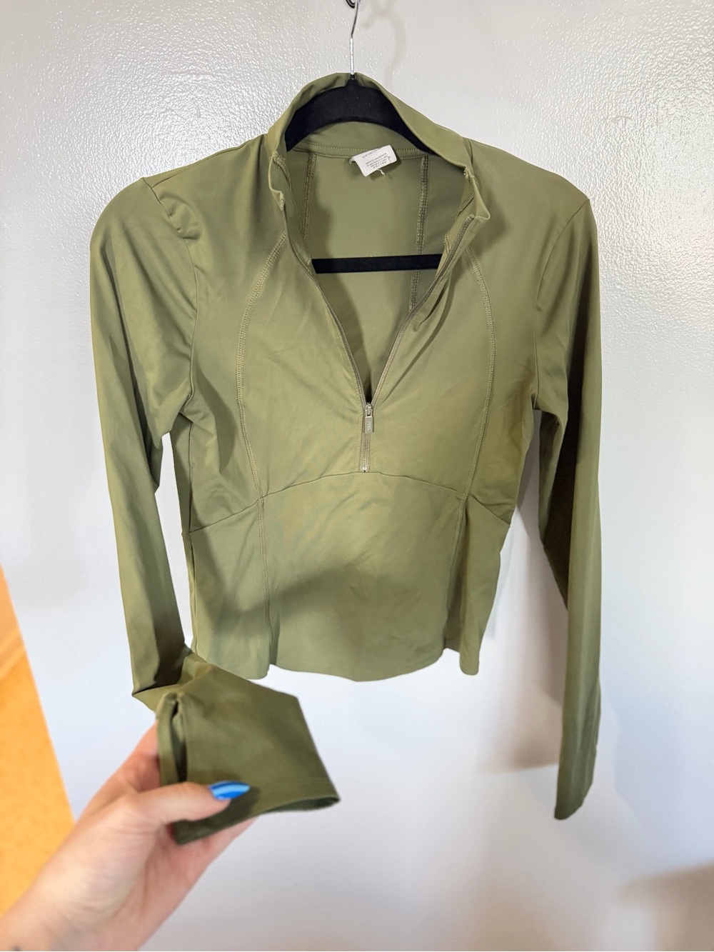 PINK Victoria's Secret Olive Green Long-Sleeve Half-Zip Top